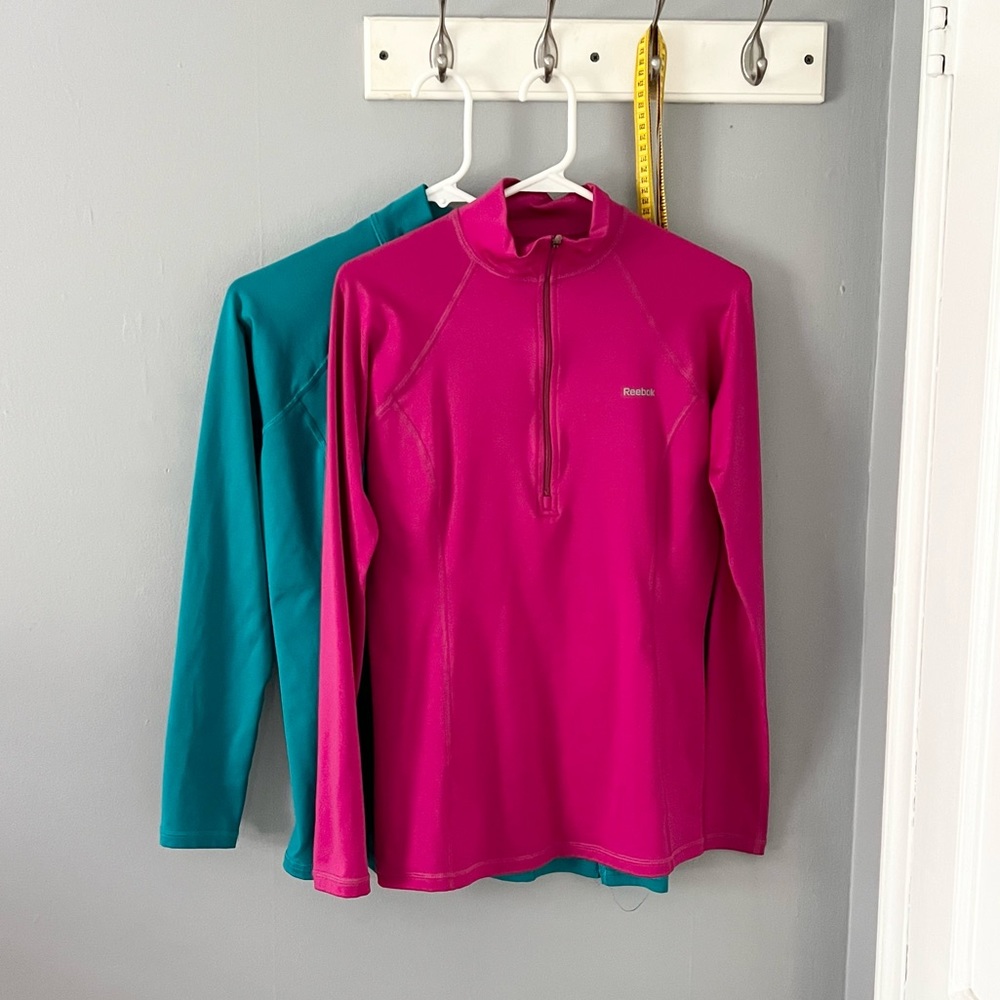 Bundle 2 Reebok 3/4 Zip Pullovers Long sleeve Medium Blue and Pink